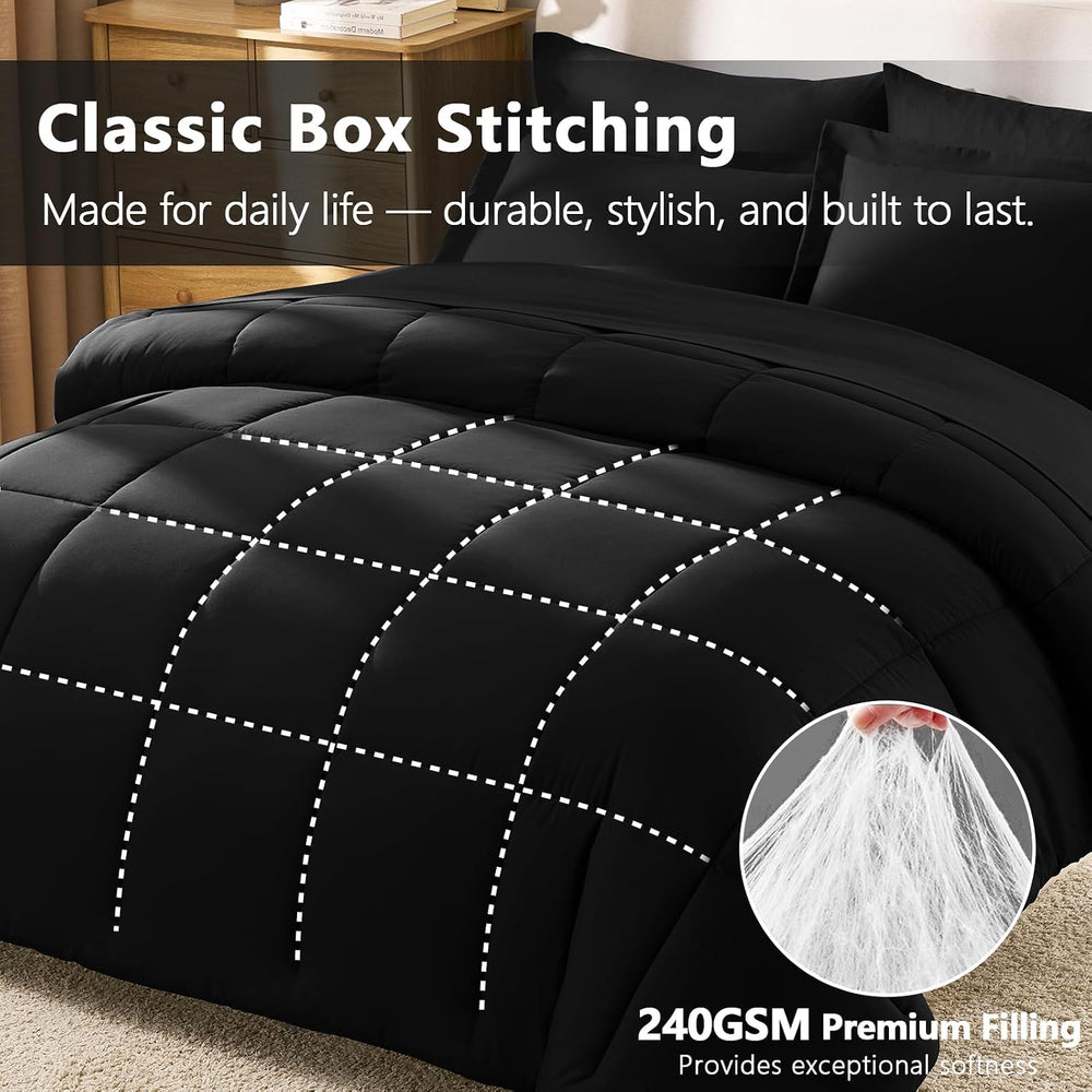 CozyLux Full Size Comforter Sets, 7-Piece Bed in a Bag, Black