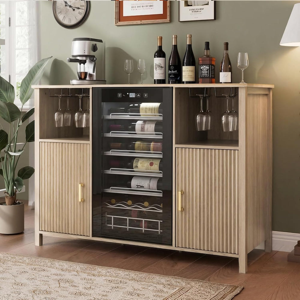 EAG 53" Large Coffee Bar Cabinet with Fridge Space & Power Outlets, Oak