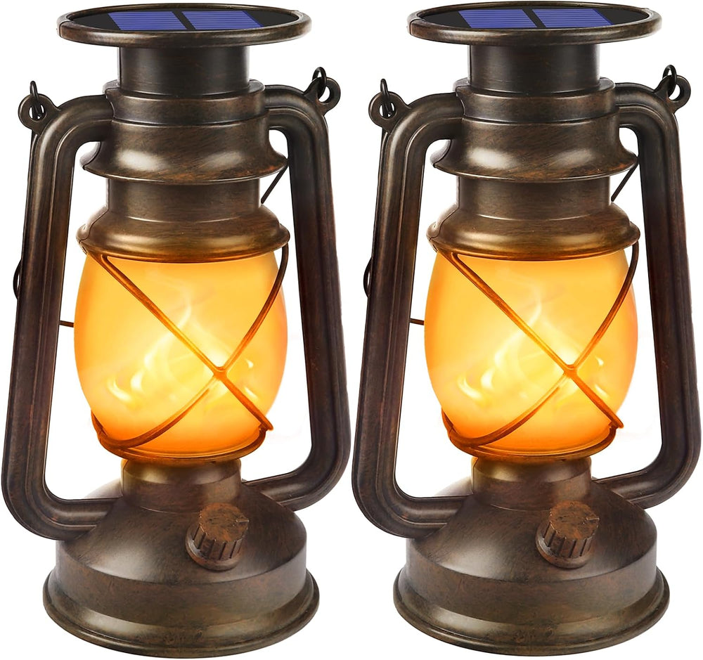 Solar Lanterns Outdoor Waterproof, 2 Pack Bronze Flickering Flame Lights