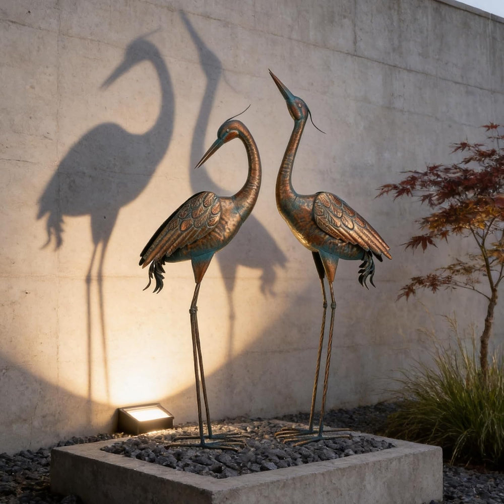 chisheen Garden Crane Statues Blue Heron Metal Yard Art Outdoor Decoration,La...
