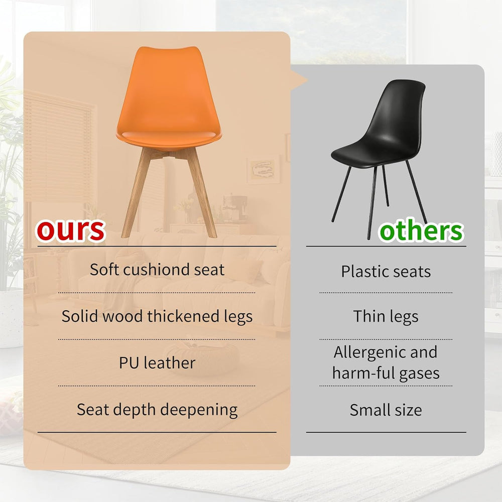 Dining Chairs Set of 4, Modern Leather Kitchen Chairs with Wood Legs