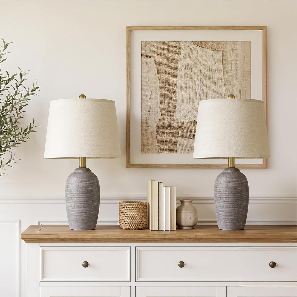 USumkky 21" Vintage Ceramic Table Lamps Set of 2 for Bedroom Rustic Gray