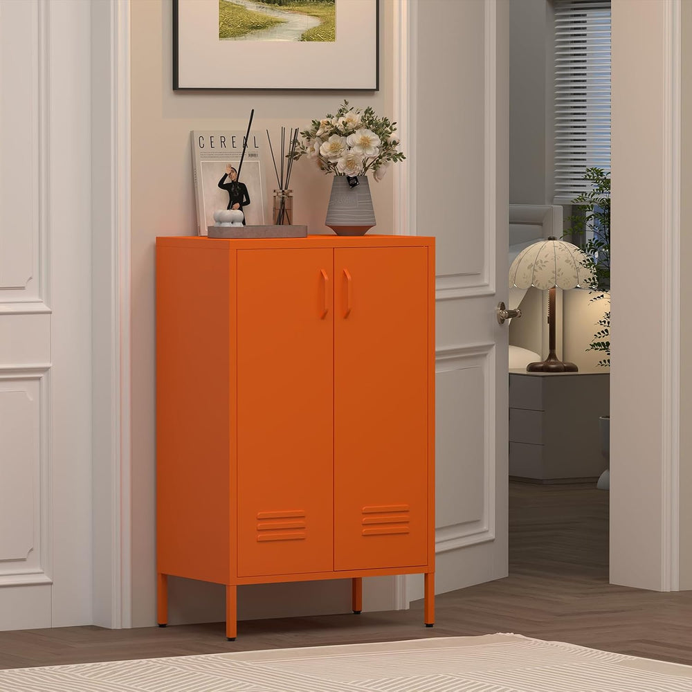 IRONFFICE Metal Storage Cabinets, Orange Cabinets with Adjustable Shelves, St...