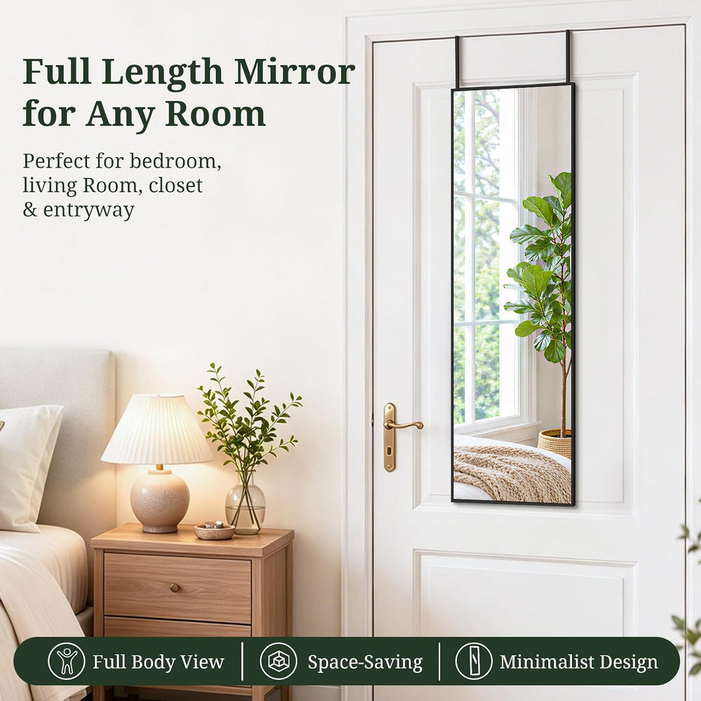 47"x14" Mirror Full Length, Wall Mounted/Over the Door, Black