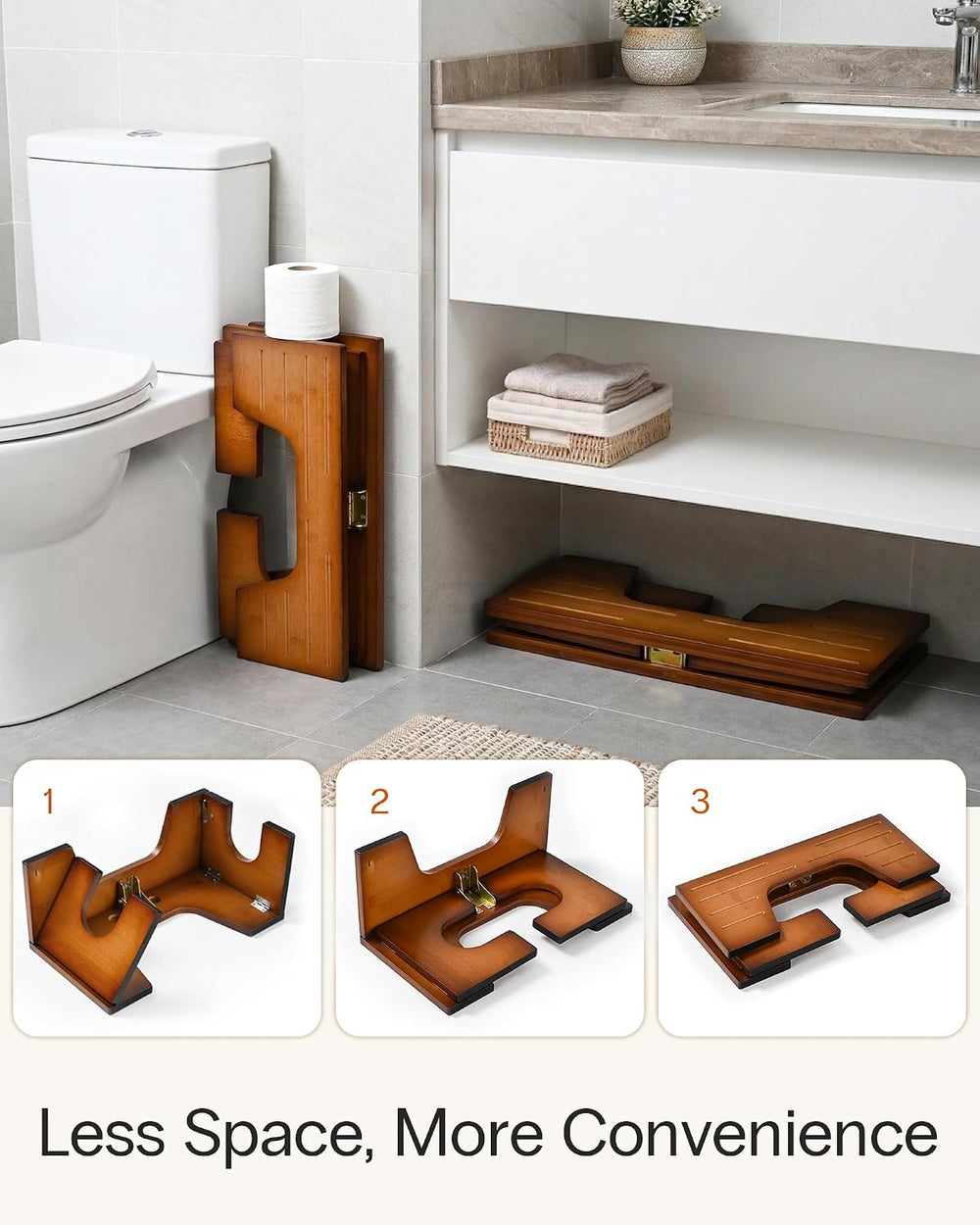 StrongTek Toilet Stool Squat Adult, Foldable Poop Stool, 7–9 in,Brown