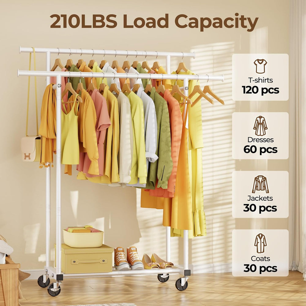 HYSEYY Double Rods Clothes Rack, Rolling Clothing Rack for Hanging Clothes Po...