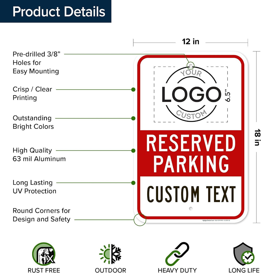 Custom No Parking Sign, Custom Reserved Parking Signs for Business, 12x18 Inc...