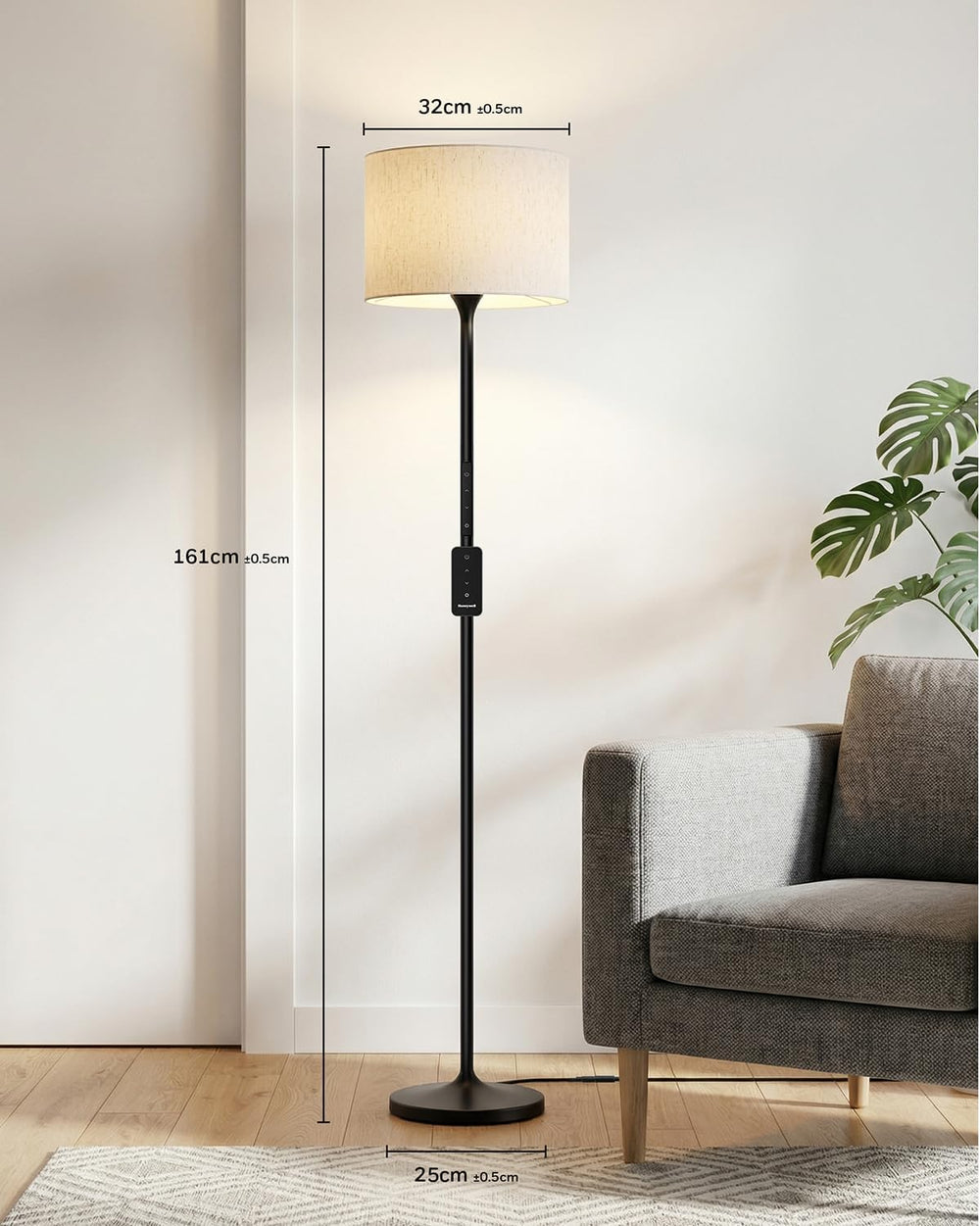 Honeywell F3 LED Floor Lamp, Dimmable Standing Lamp with Remote Control