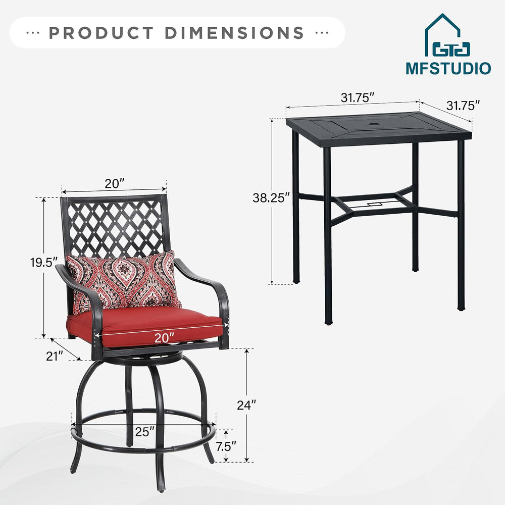 MFSTUDIO 5-Piece Bar Height Patio Table and Chairs, Red