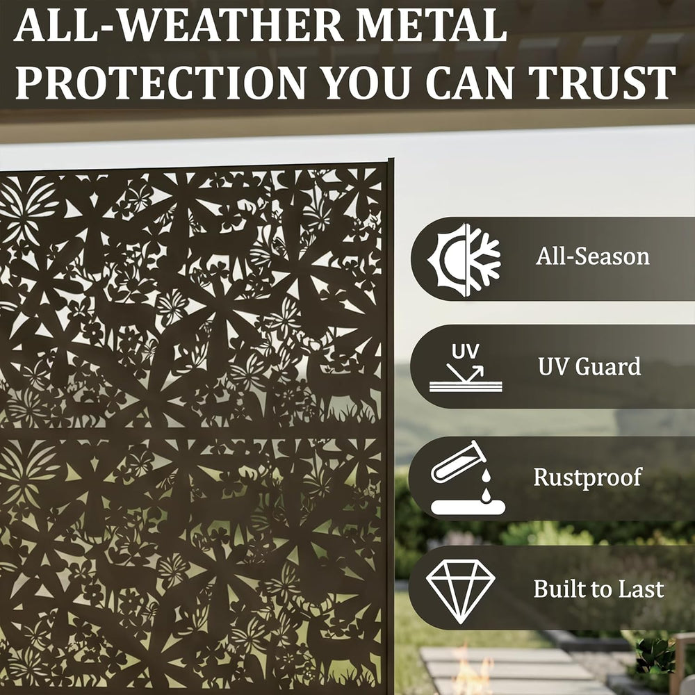 Metal Privacy Screen Outdoor 6FT – Freestanding Laser Cut Steel Garden Divide...