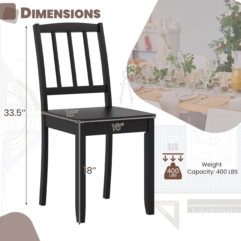 NAFORT Wood Dining Chairs Set of 2 Black, Armless Kitchen Chairs with Solid R...