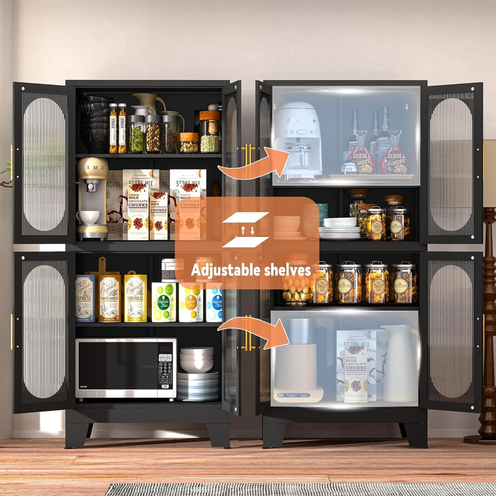 GAIOUS Black Kitchen Pantry Cabinet,Storage Cabinet with Acrylic Glass Door