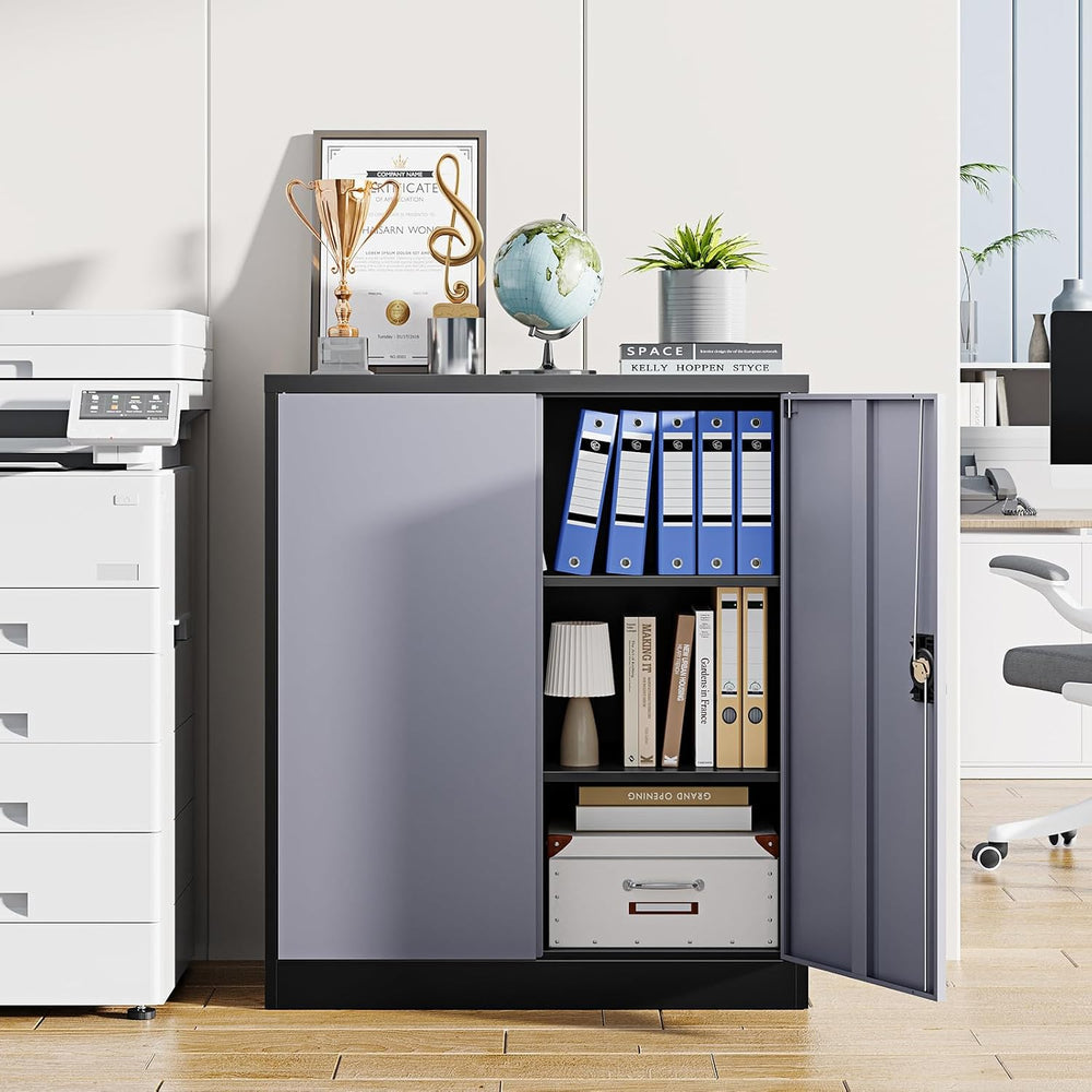 Letaya Metal Storage Cabinets with Lock Door,2 Adjustable Shelves Organizer S...