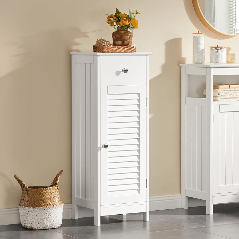 Yaheetech Small Bathroom Storage Cabinet with Drawer & Louvered Door, White