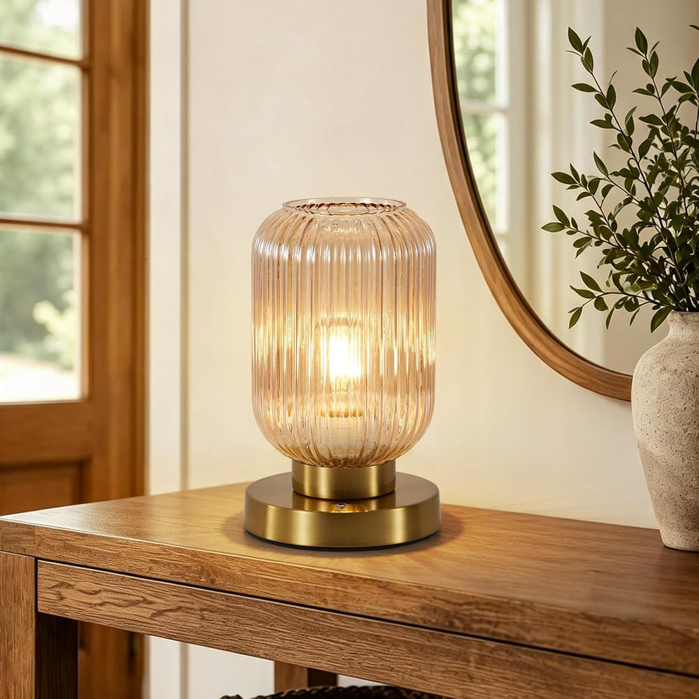 6" MCM Cordless Rechargeable Amber Glass Table Lamp, Touch Dimmable