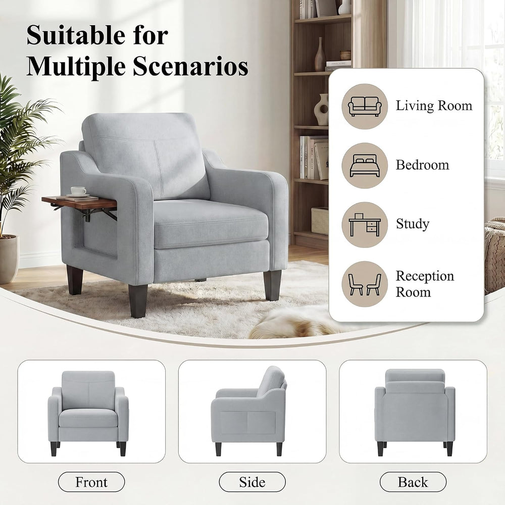 Accent Chair for Living Room, Mid-Century Upholstered Armchair with Foldable ...