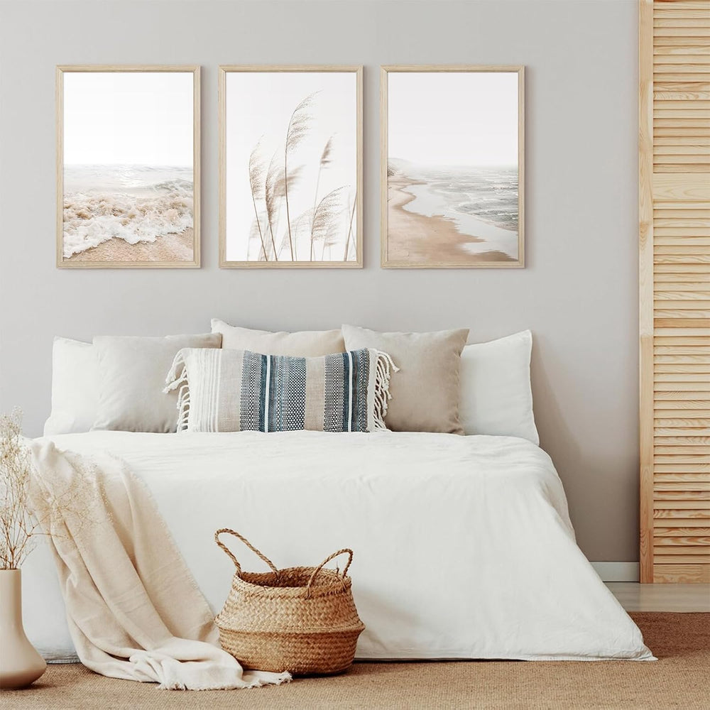 Beach Wall Art Boho Prints Coastal Canvas Wall Art Beach Pictures Pampas Gras...
