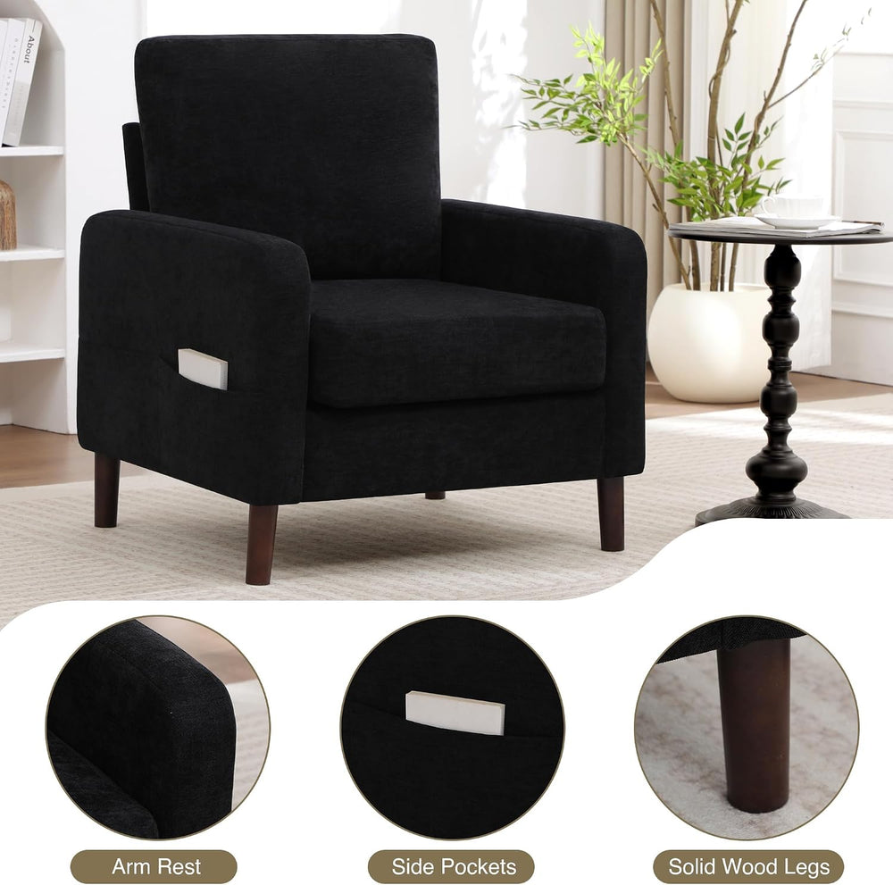 Accent Chair Set of 2, Upholstered Living Room Chairs with Wood Legs and Side...