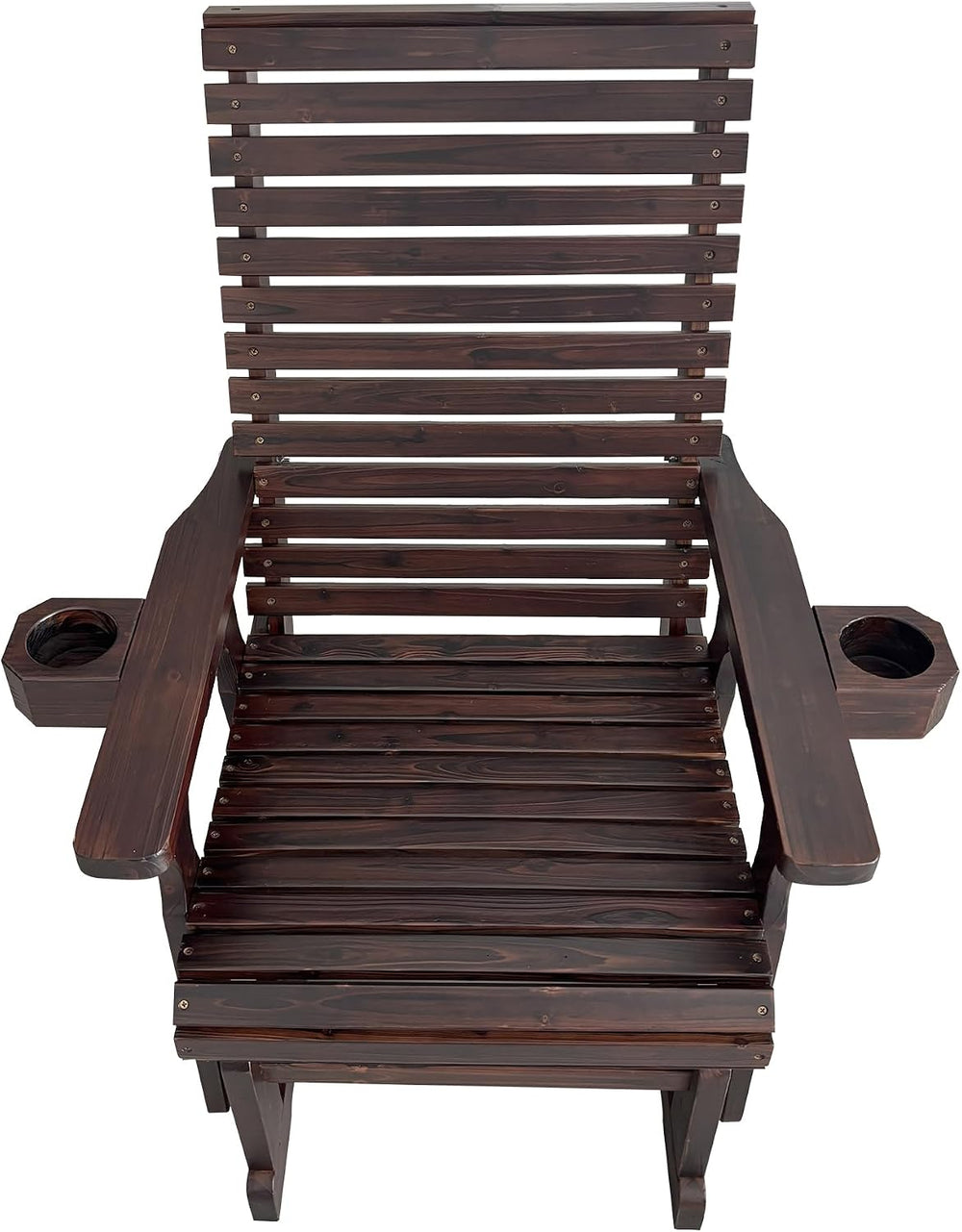 Fortune Candy Wooden Glider Chair, Cup Holders, Chocolate Tone, 1-Seater