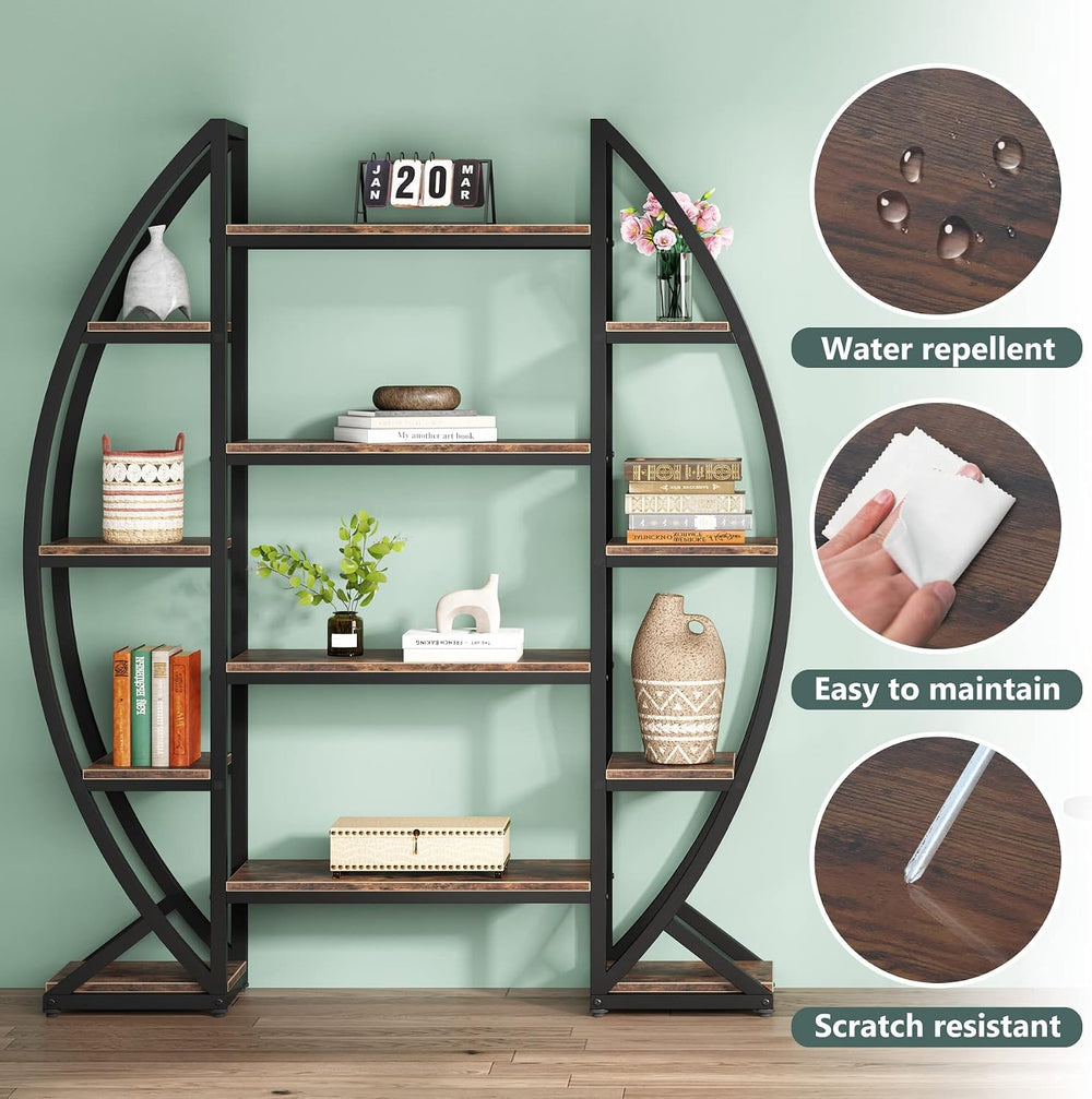 Tribesigns Oval Bookshelf, Triple Wide 5 Tier Etagere Bookcase, Industrial Di...