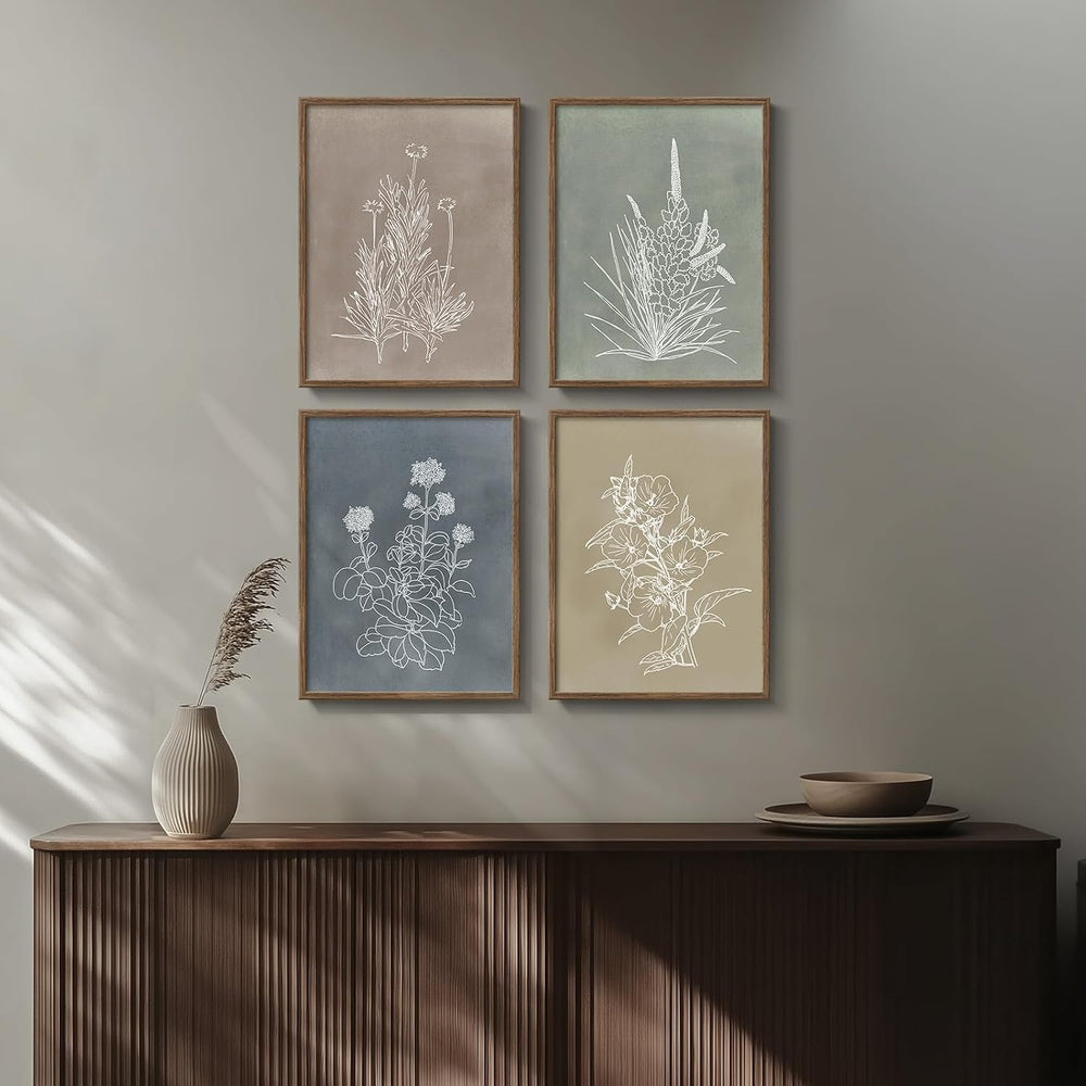 Framed Vintage Neutral Boho Botanical Wall Art for Bedroom, 11x14 In