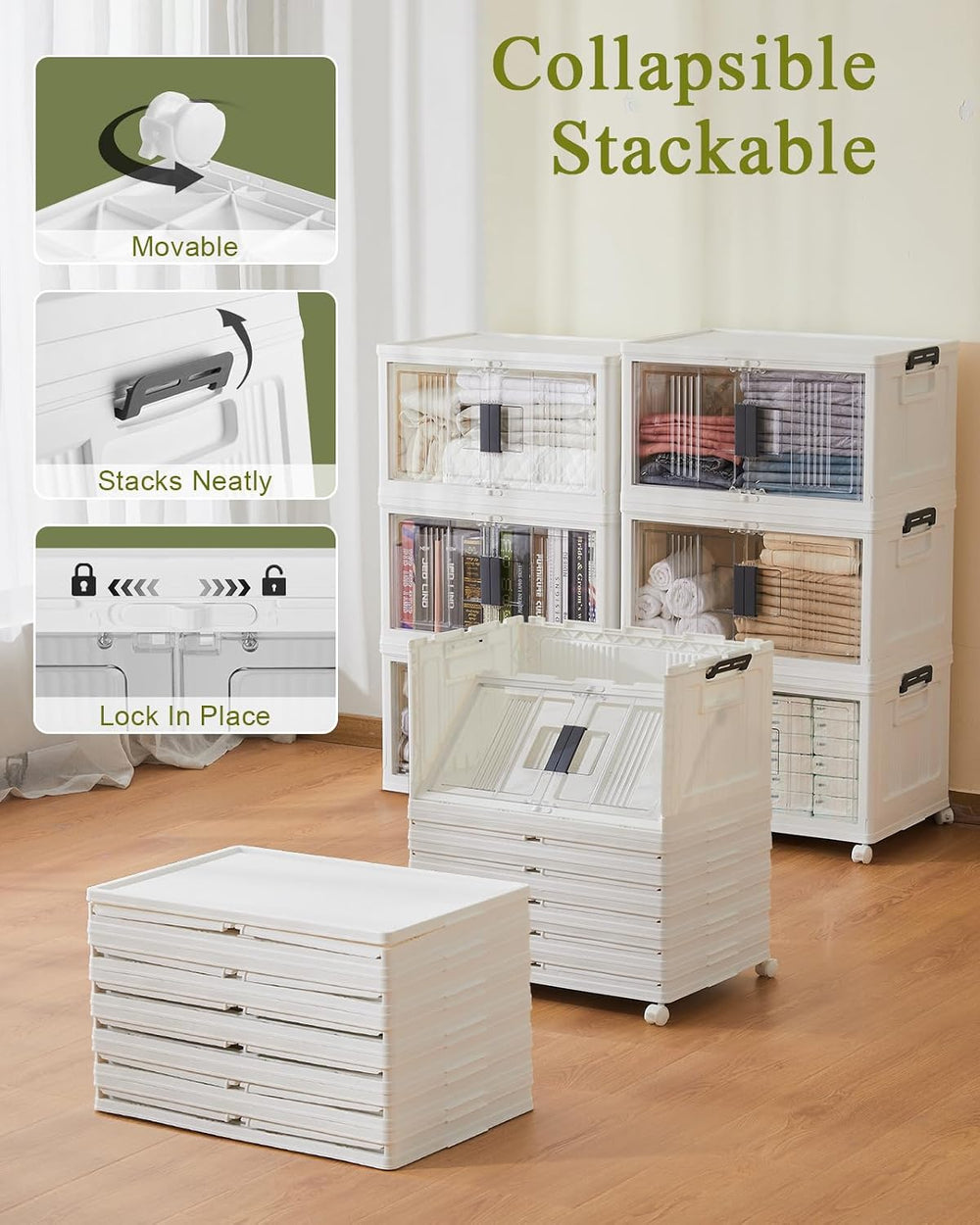OlarHike 48QT Storage Bins with Lids for Home, Office, Closet, Room, 6 Pack