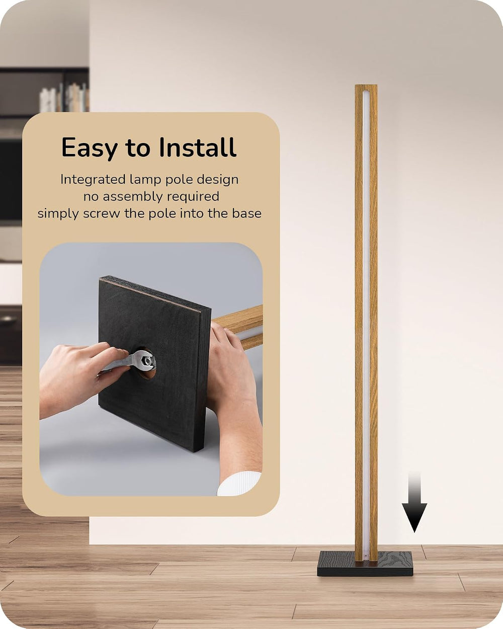 EDISHINE 48.43" Wooden LED Corner Floor Lamp with Remote, Dimmable &...