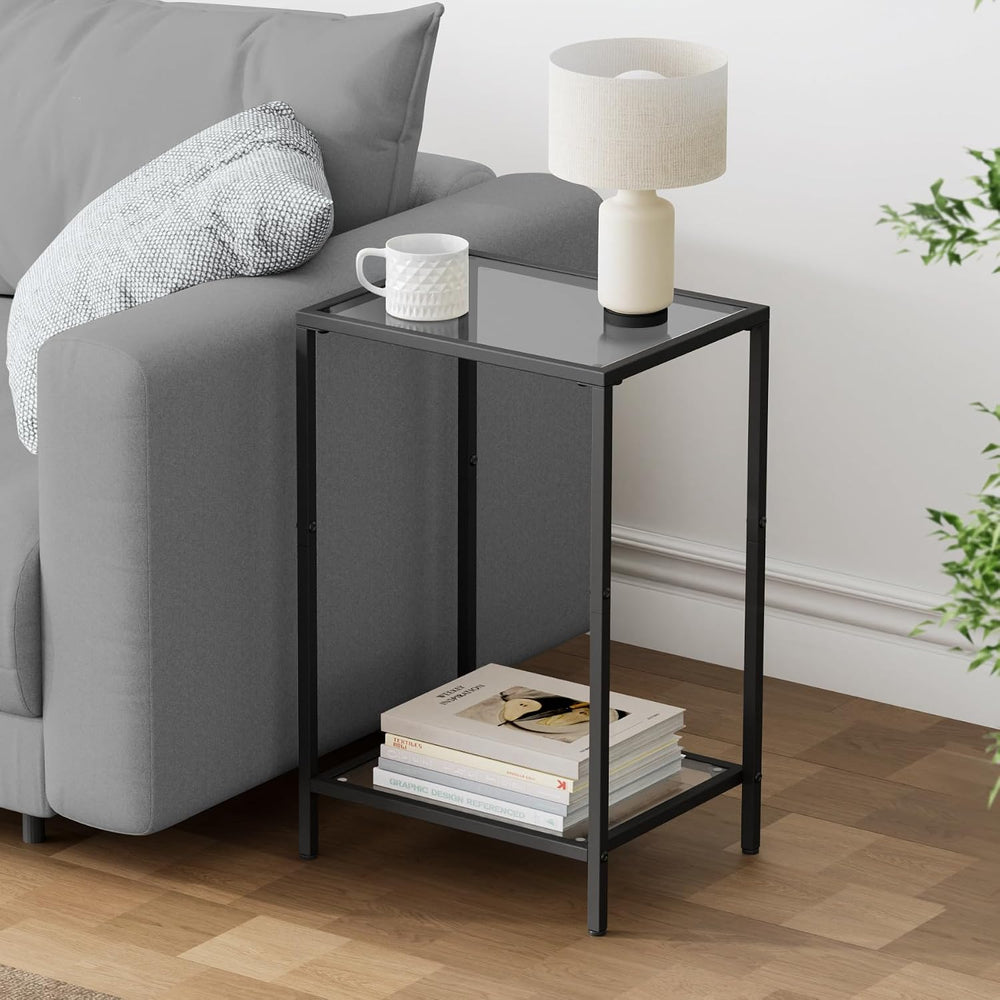 HOMSHO Side Tables Set of 2 with Tempered Glass, Slim End Tables