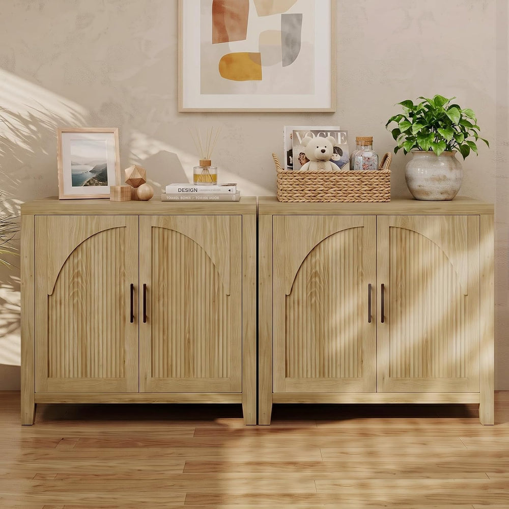 Bestier 73" Fluted Sideboard Buffet Cabinet with Storage, Natural Oak
