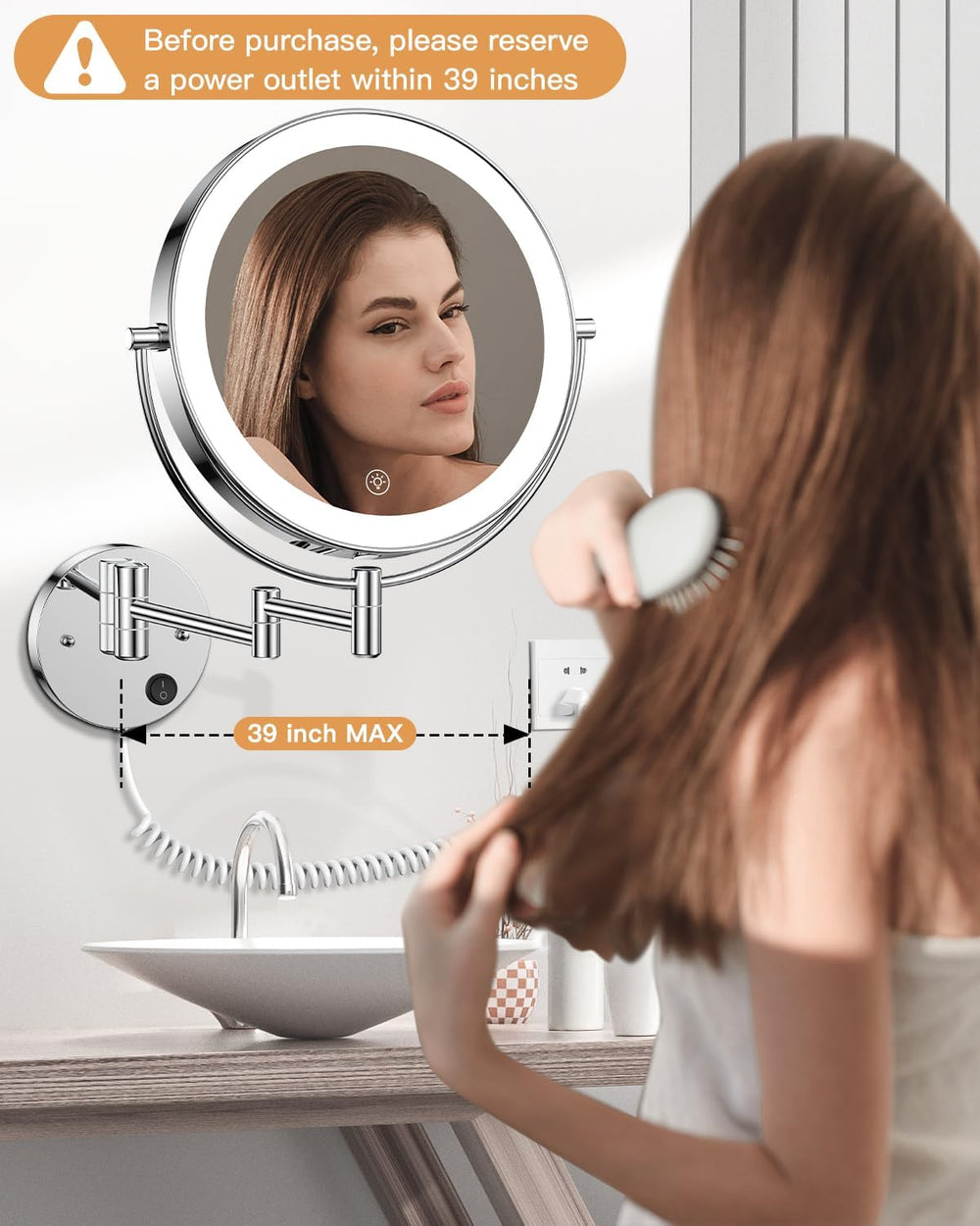 Gospire 9” Wall Mounted Lighted 1X/10X Magnifying Mirror with Touch Sensor