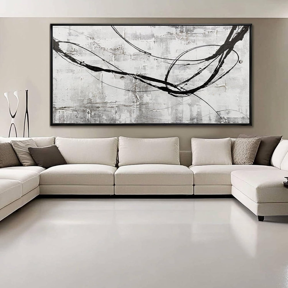 XIANSHOU Black Line Canvas Pictures Gray Decorative Painting 29"x58"...