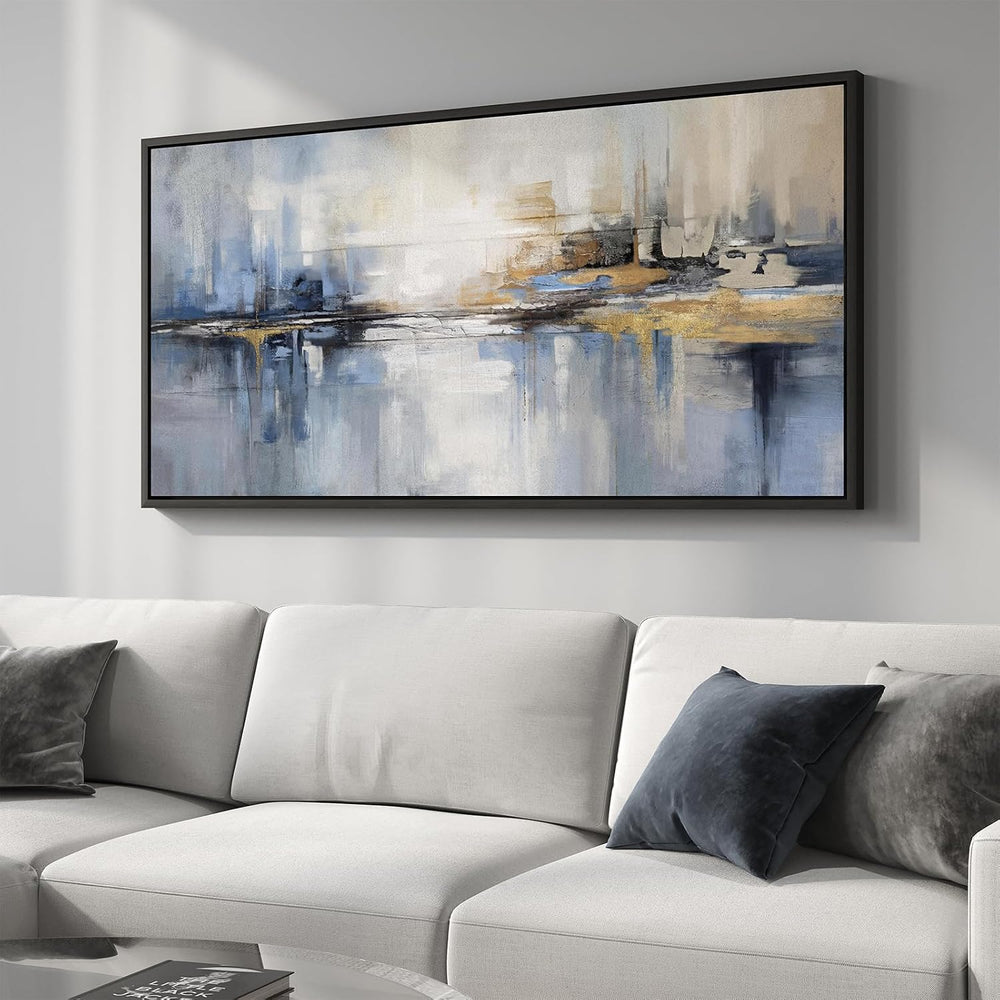 Extra Large Framed Blue Abstract Wall Art for Living Room, Horizontal 30x60