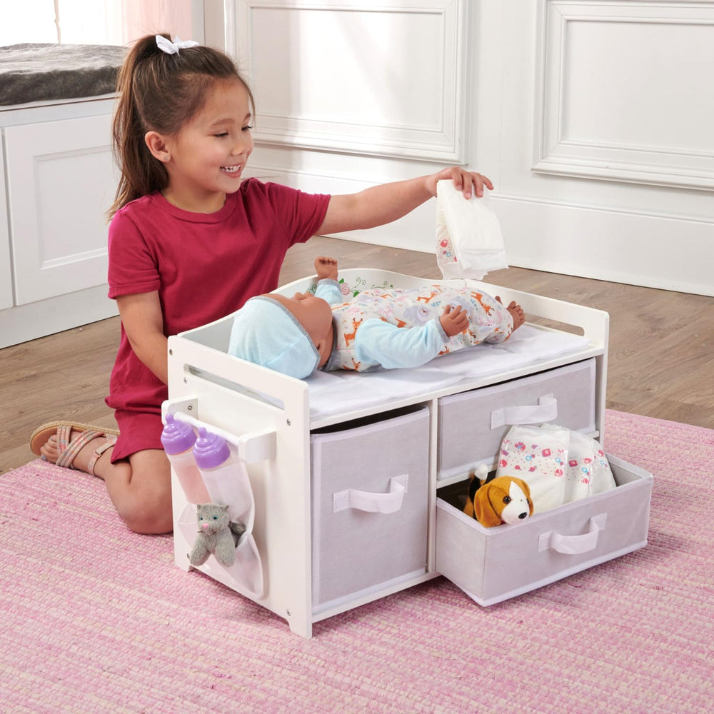 Badger Basket Doll Care Station with Storage Baskets - White/Rose