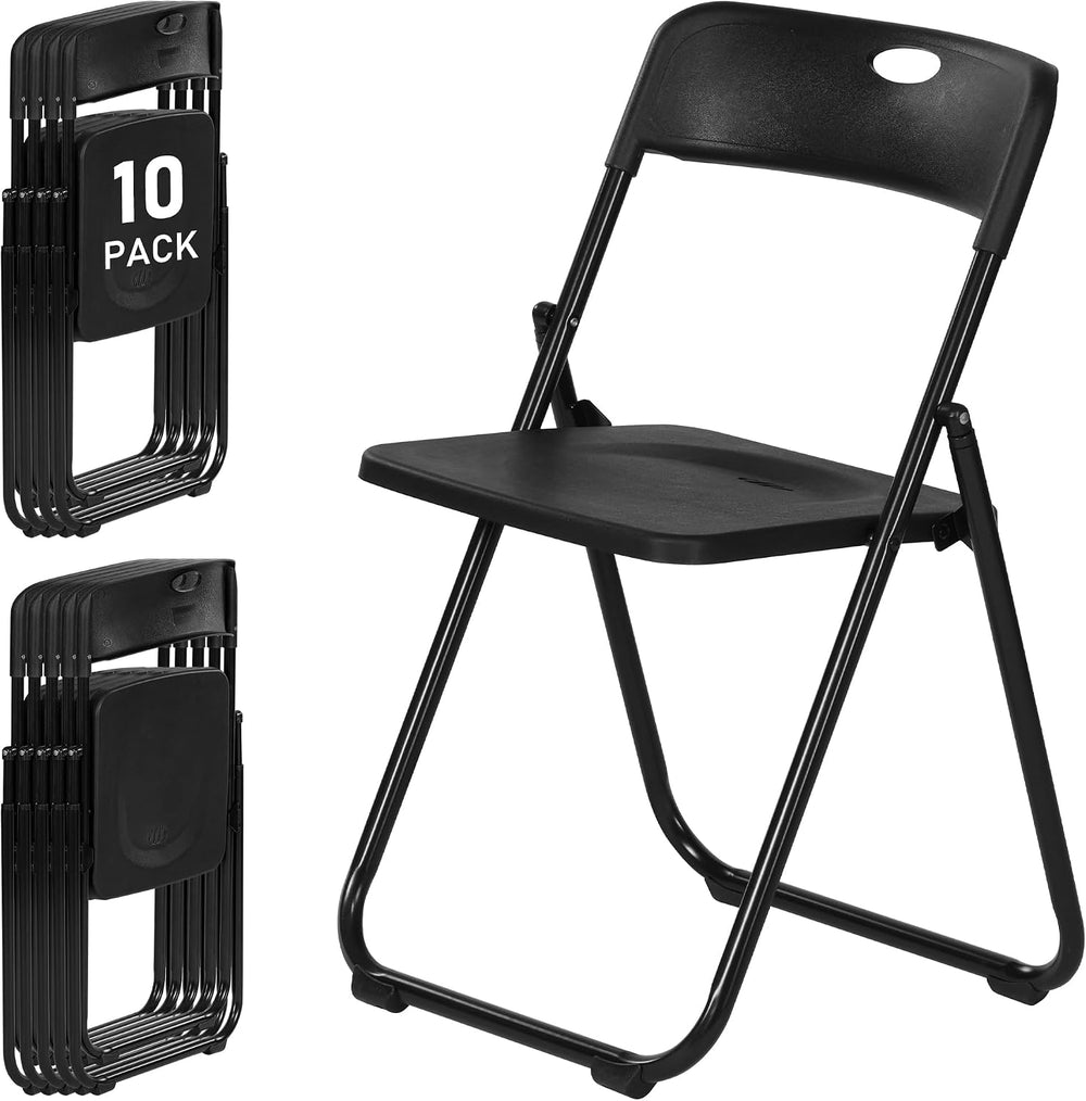 10 Pack Black Plastic Folding Chairs, Lightweight Foldable Chair