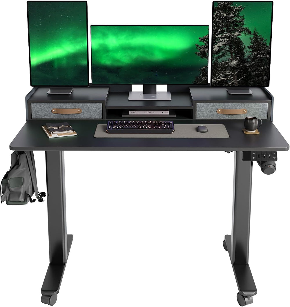 YDN 48" Inch Electric Standing Desk with Drawers & Wheels, Black