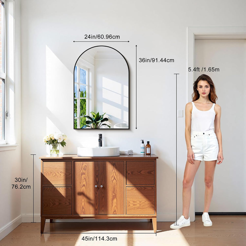 CIRCUMI Arched Wall Mirror, 24"x36" Black Arched Mirror for Bathroom