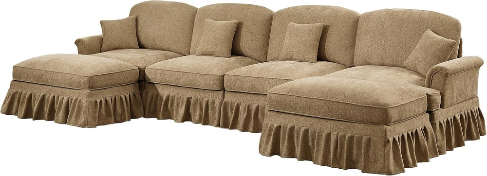 Aoowow 138” Modular Sectional Sofa, Mid Century Chenille 4-Seat Couches with ...
