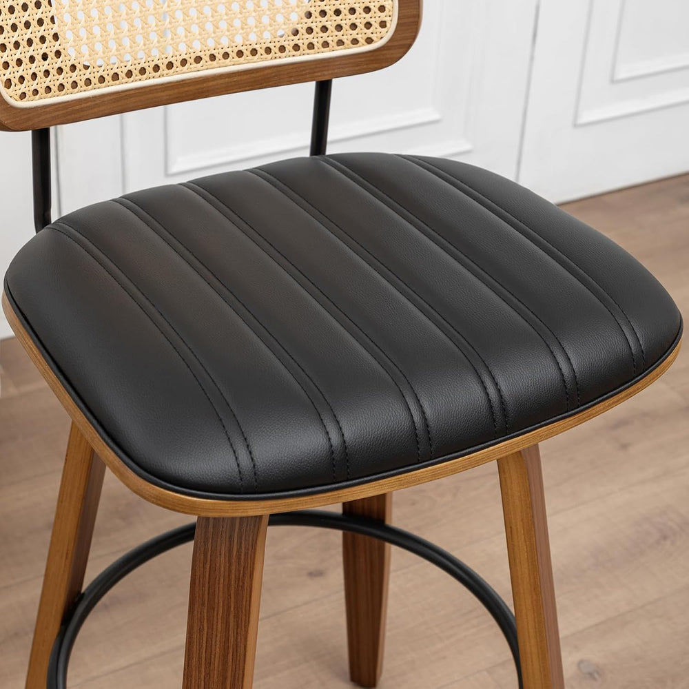 Rattan Swivel Bar Stools, Mid Century Modern Bar Stools with Curved Back
