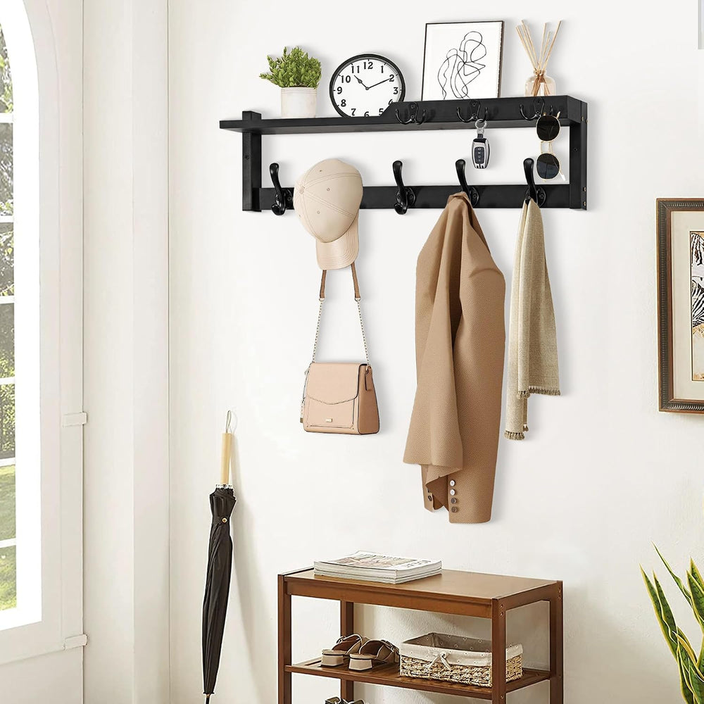 25.2" 4-in-1 Wall Mount Coat Rack with Shelf, Key Holder & Mail Orga...