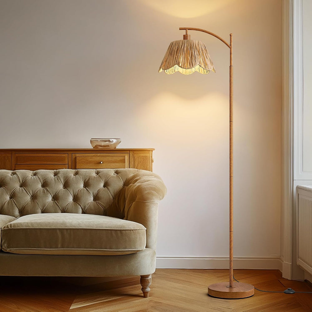 Oneach Rattan Floor Lamp for Bedroom, Boho Floor Lamp with Foot Switch, Farmh...