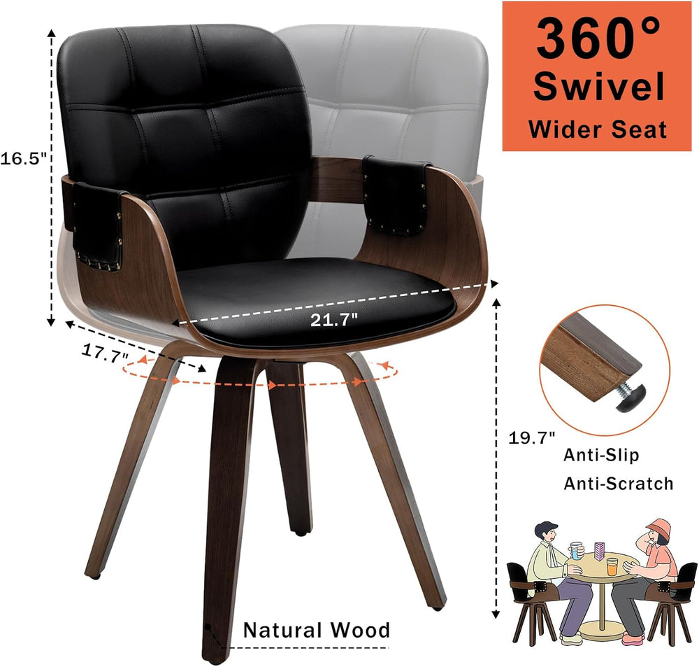 Swivel Dining Chairs, Mid Century Modern Chairs with Arms and Curved Back