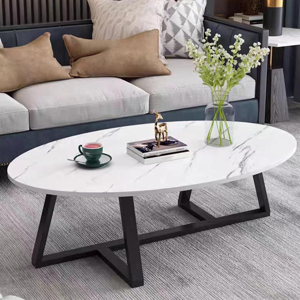 Wolawu Coffee Table Small Oval Table,White Faux Marble Table for Living Room,...