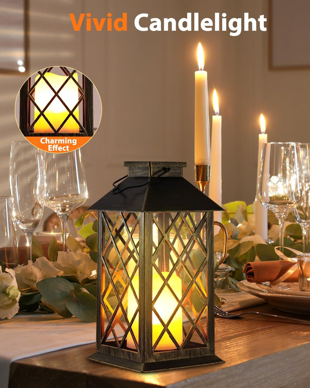 Otdair Solar Lanterns Outdoor Waterproof 14" Flickering LED, 2 Pack, Bronze