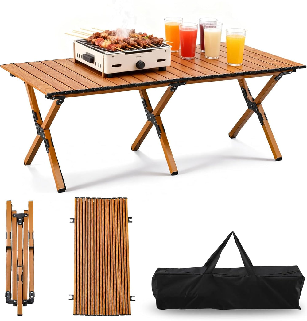 Roll-Up Camping Table Portable Low Folding Table for Outdoor -Brown