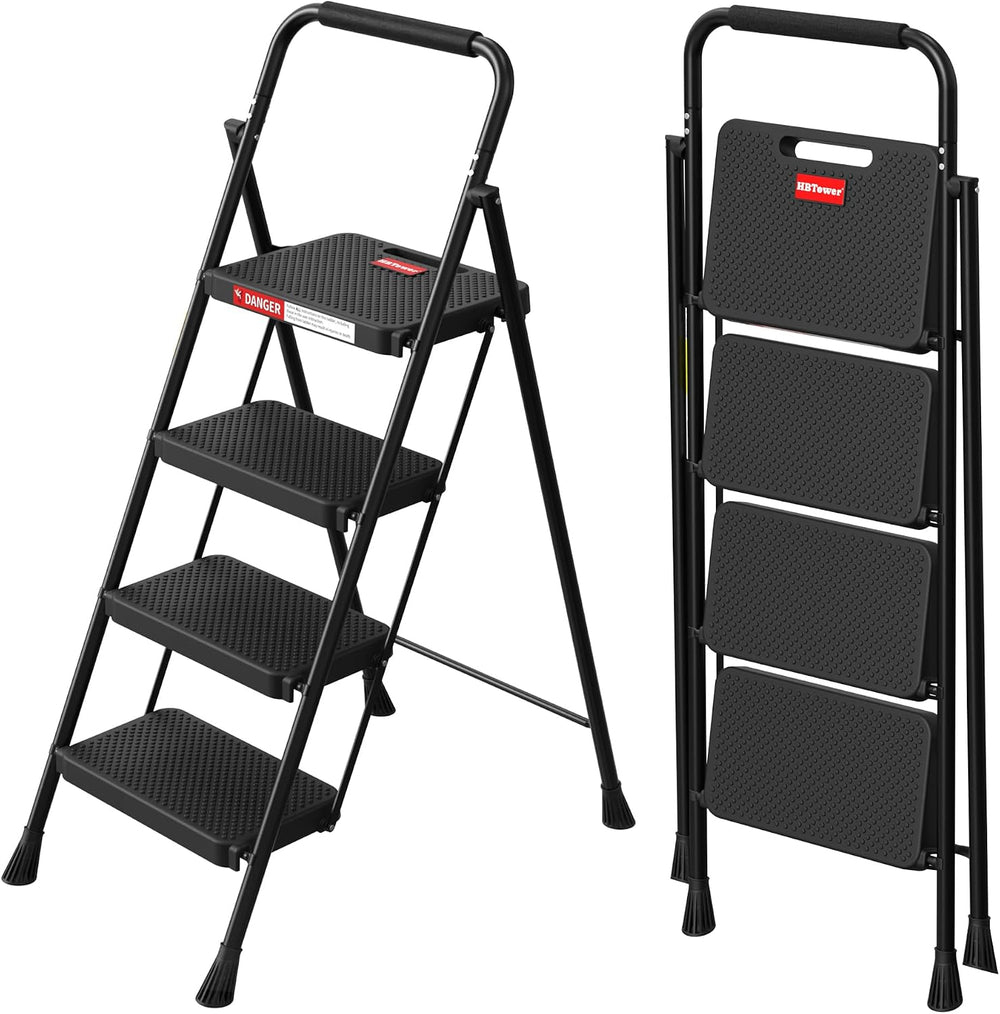 HBTower 4 Step Ladder, Step Stool Foldable for Adults with Wide Anti-Slip Ped...