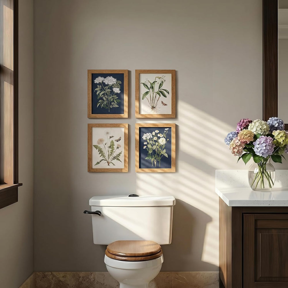 Framed Botanical Wall Art for Bathroom, 4 Pcs, 8x10 Inch