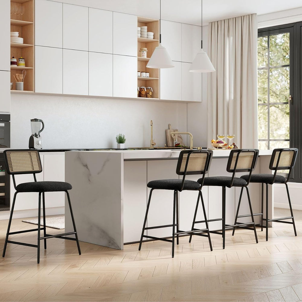 Hyfirm Set of 4 Bar Stools 26 Inch Counter Height, Rattan Barstools with Cane...