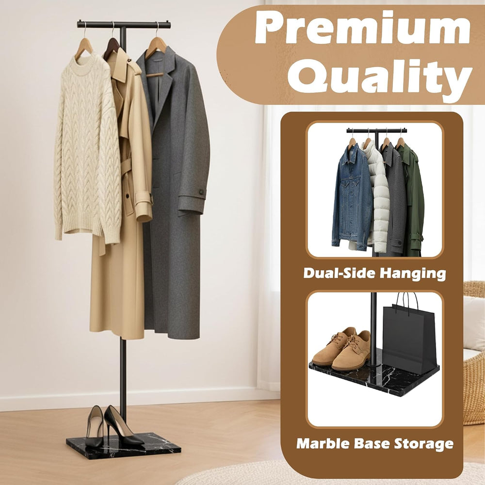 T-shaped Small Clothing Rack, Metal Coat Rack Freestanding with Marble Base