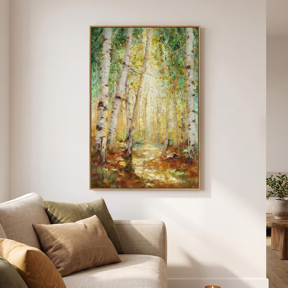 Framed Birch Tree Forest Landscape Wall Art for Living Room, 24x36 Inch