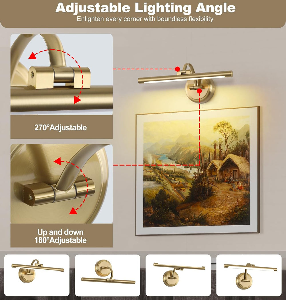 Tassuowell Hardwired Picture Ligh (Brass Hardwired, 15.75 inch Dimmable)